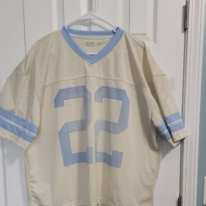 Hollister Blue and Cream Boxy Crop Jersey